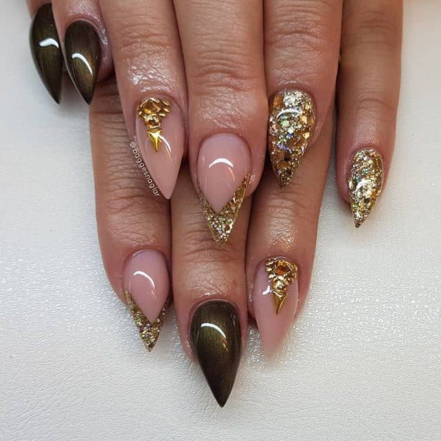 Glitzy Princess Stiletto Nails with Glam